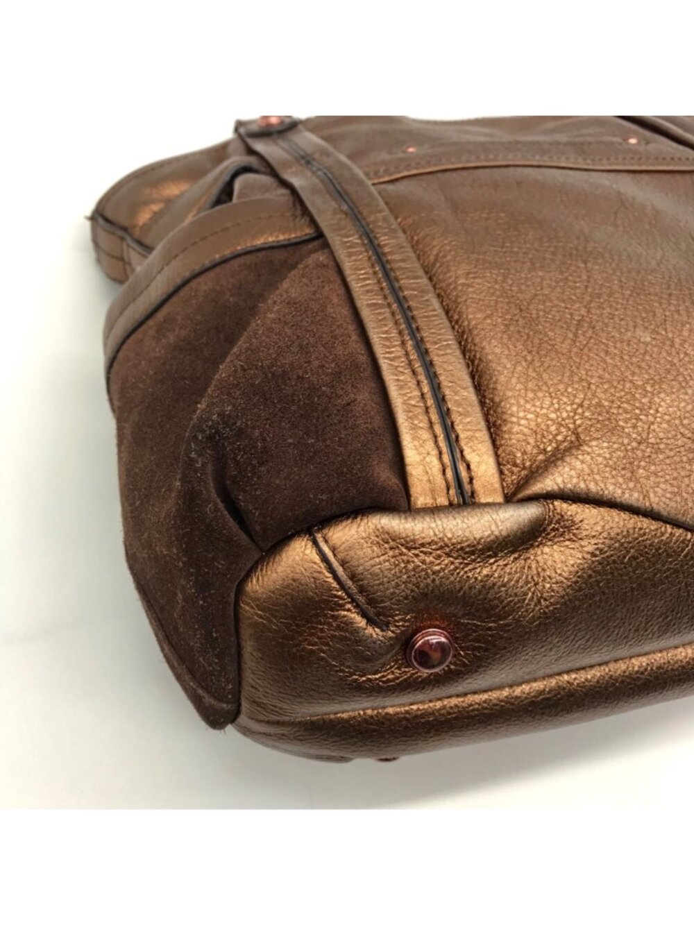B. Makowsky Metallic Brown Glove Leather Columbia Studded Shopper Bag - Picture 9 of 11